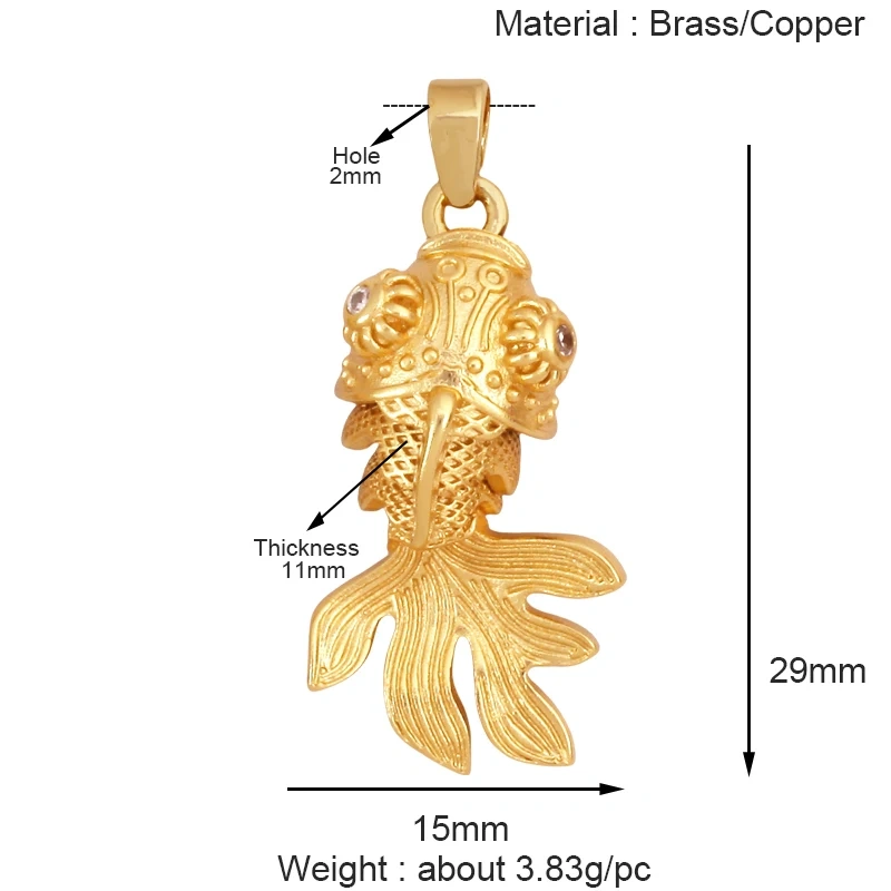 Marine Organism Fish Conch Shell Starfish Jellyfish Carp Charm Pendant,Real 8K Gold Plated Zircon Jewelry Finding Supplies S10
