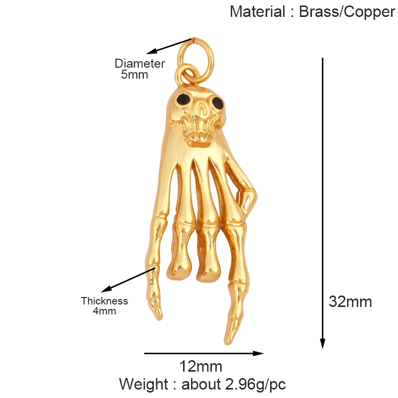 Trendy Skull Ghost Halloween Zircon Enamel Charm Pendant,Real 18K Gold Plated Colour Craft Jewelry Necklace Supplies S13