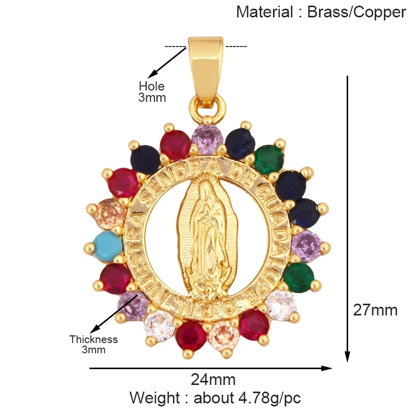 Religious Stye Jesus Virgin Mary Charm Geometry Pendant,Holy Real 18K Gold Inlaid Cubic Zirconia Jewelry Necklace Supplies S12