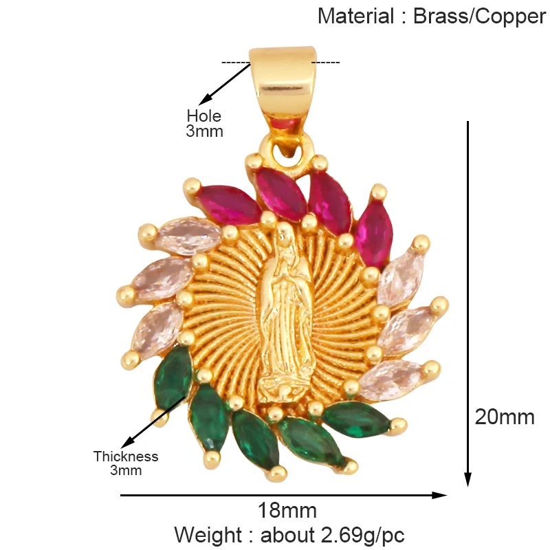 Religious Stye Jesus Virgin Mary Charm Geometry Pendant,Holy Real 18K Gold Inlaid Cubic Zirconia Jewelry Necklace Supplies S12