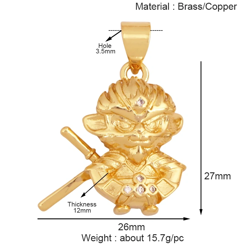 New Wukong Anime Figures Macaque Monkey Game Model Men's Charm Pendant,Real 18K Gold Plated Necklace Craft Jewelry Supplies S09