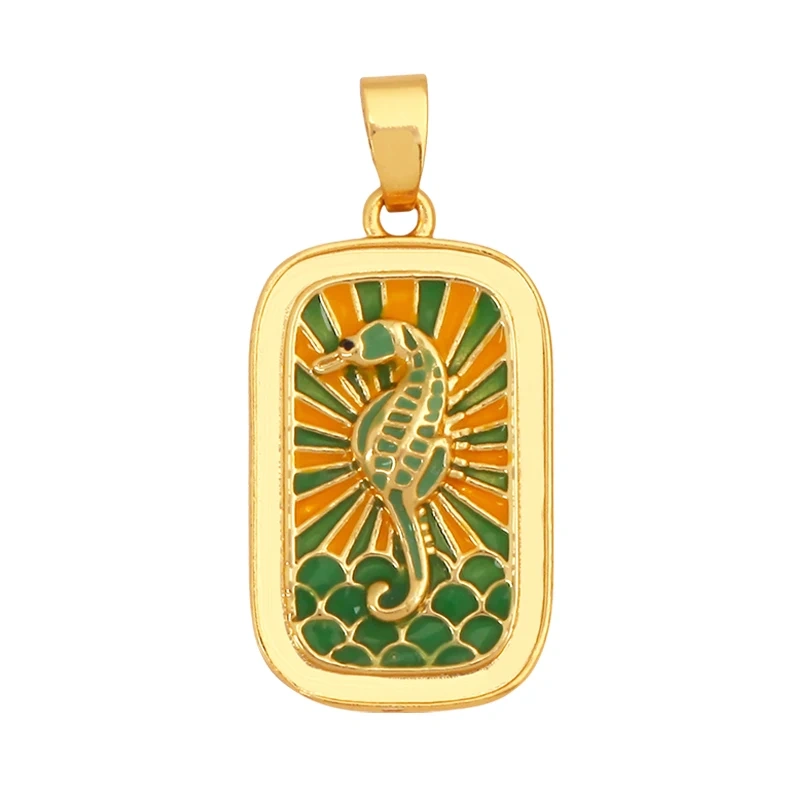 Geometry Enamel Tarot Cards Heart Flower Dolphin Charm Pendant,Real 18K Gold Plated Bracelets Necklaces Jewelry Supplies S11