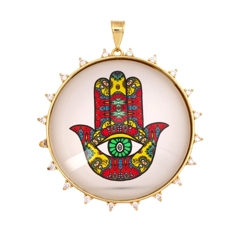 Jumbo Holy Religious Jesus Virgin Mary Evil Eye Hand Charm Pendant,Real 18K Gold Plated Jewelry Necklace Bracelet Supplies S16