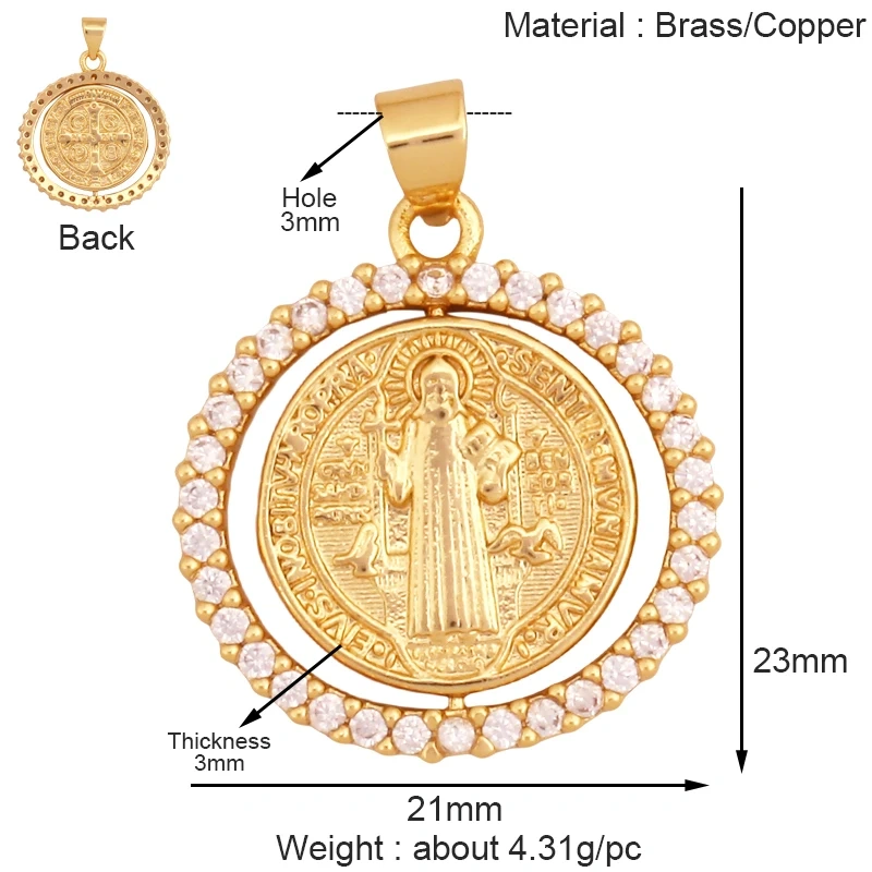 Religious Stye Jesus Virgin Mary Charm Geometry Pendant,Holy Real 18K Gold Inlaid Cubic Zirconia Jewelry Necklace Supplies S12