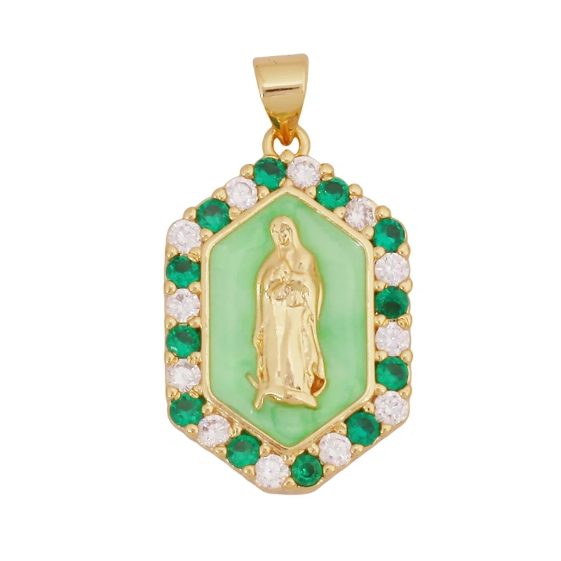 Religious Style Holy Jesus Virgin Mary Charm Geometry Pendant,18K Gold Inlaid Cubic Zirconia Jewelry Necklace Accessories S08