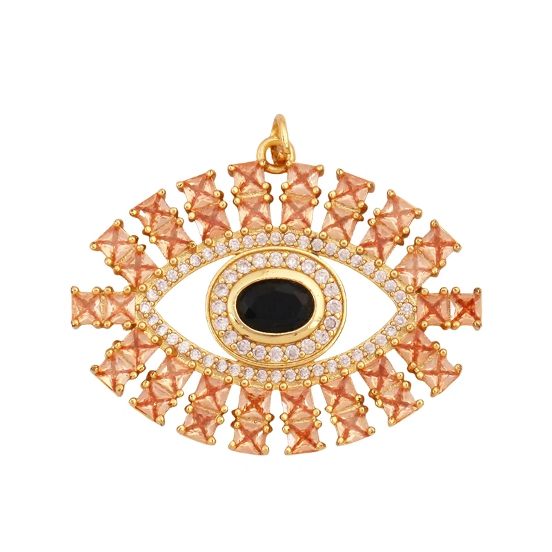 Trendy Colorful Evil Eye Pearl Shell Charm Pendant,Real 18K Gold Plated Cubic Zirconia Jewelry Necklace Bracelet Supplies K75
