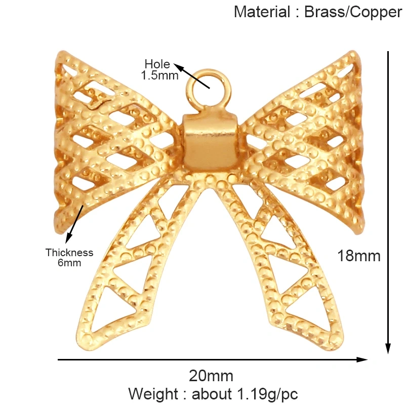 Fashion Bowknot Zircon Pearl Charm Pendant,18K Gold Plated Necklace Bracelet DIY Handmade Jewelry Making Accessories Supply K78