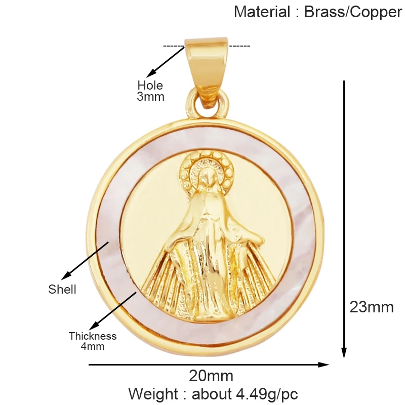 Holy Religious Style Jesus Virgin Mary Charms Pendant,Real 18K Gold Plated Zircon Shell Jewelry Necklace Accessories Supply S15