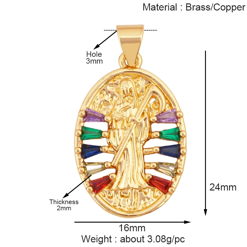 Religious Style Holy Jesus Virgin Mary Charm Geometry Pendant,18K Gold Inlaid Cubic Zirconia Jewelry Necklace Accessories S08
