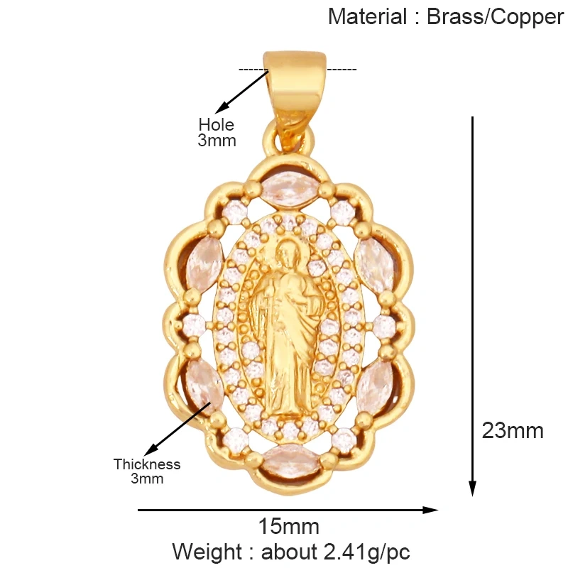 Religious Stye Jesus Virgin Mary Charm Geometry Pendant,Holy Real 18K Gold Inlaid Cubic Zirconia Jewelry Necklace Supplies S12