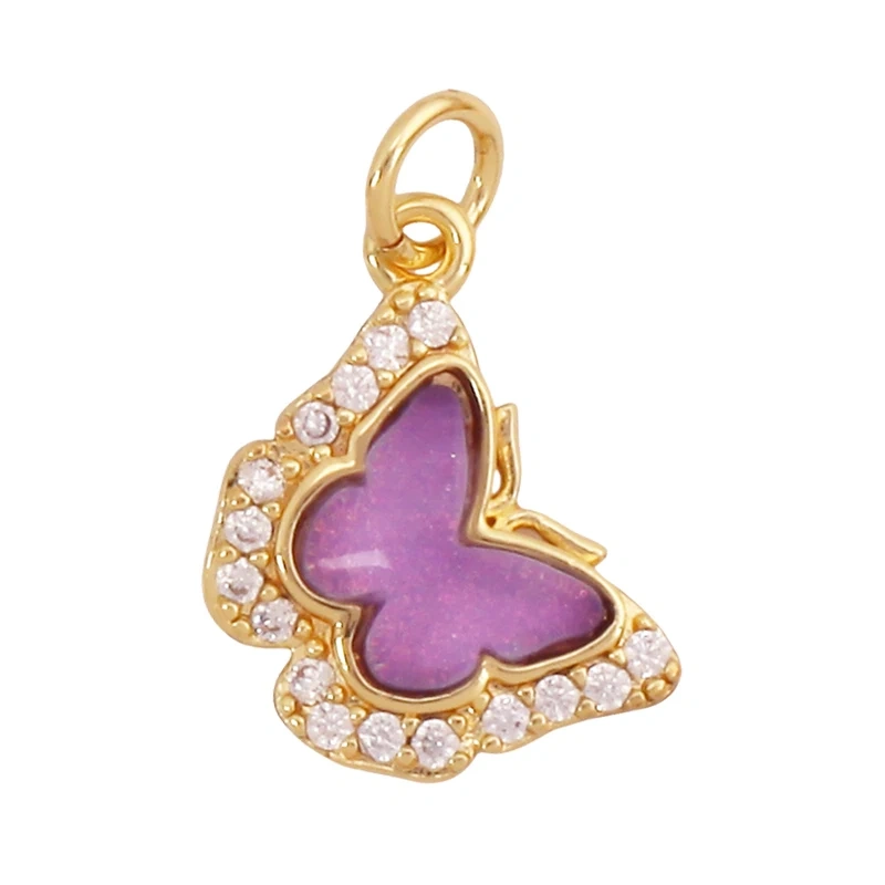 Trendy Crystal Glass Zircon  Butterfly Charm Pendant,Real 18K Gold Plated Necklace Bracelet DIY Craft Jewelry Making Supply S17