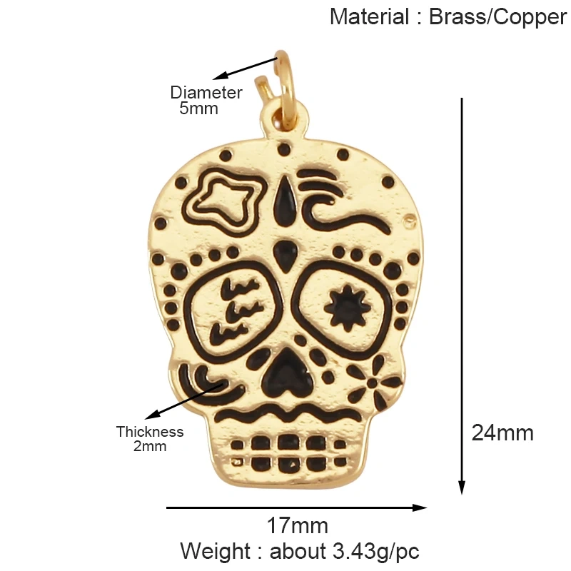 Trendy Skull Ghost Halloween Zircon Enamel Charm Pendant,Real 18K Gold Plated Colour Craft Jewelry Necklace Supplies S13