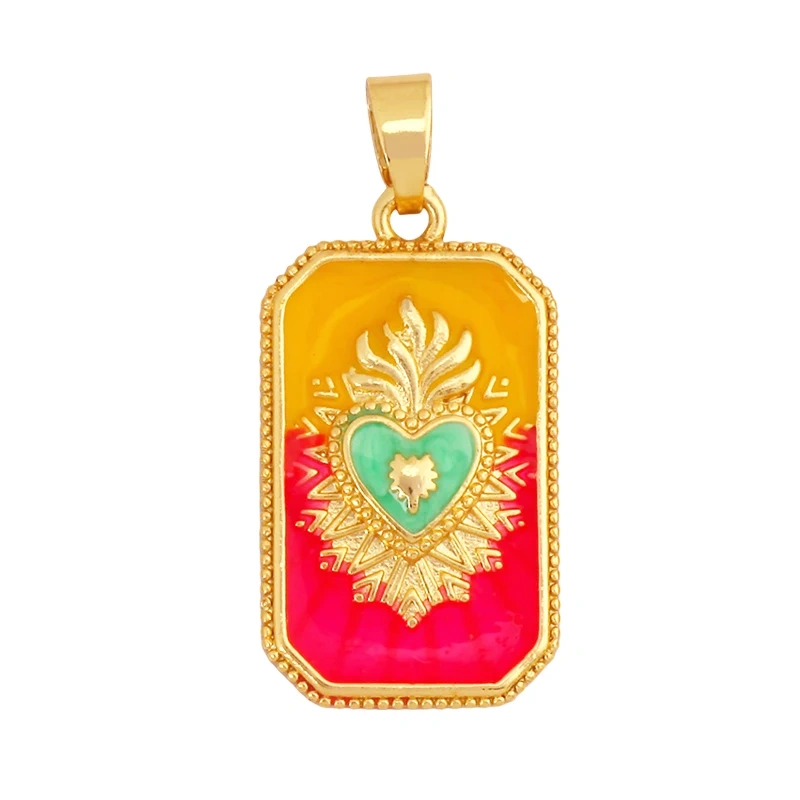 Geometry Enamel Tarot Cards Heart Flower Dolphin Charm Pendant,Real 18K Gold Plated Bracelets Necklaces Jewelry Supplies S11