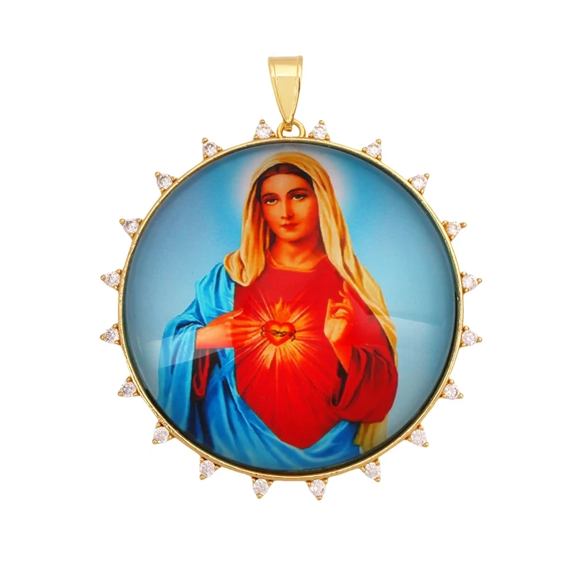 Jumbo Holy Religious Jesus Virgin Mary Evil Eye Hand Charm Pendant,Real 18K Gold Plated Jewelry Necklace Bracelet Supplies S16