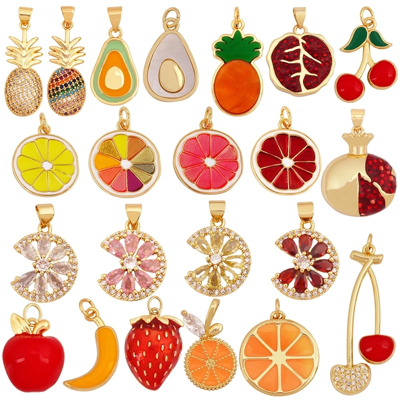 Fruit Apple Pomegranate Pineapple Strawberry Cherry Lemon Banana Charm Pendant,Jewelry Necklace Bracelet Making Supply K67