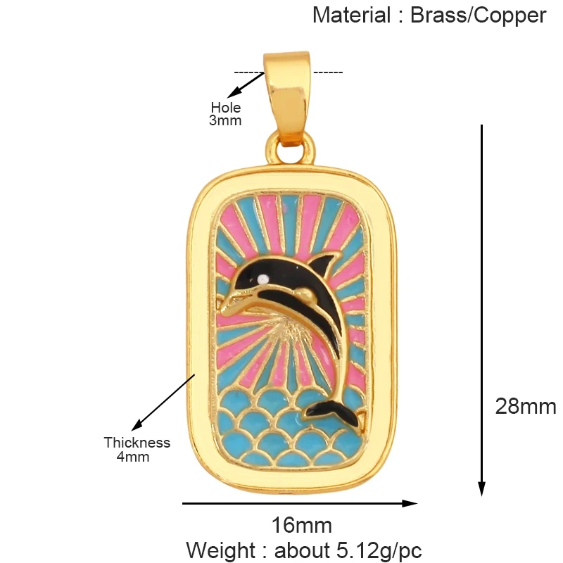 Geometry Enamel Tarot Cards Heart Flower Dolphin Charm Pendant,Real 18K Gold Plated Bracelets Necklaces Jewelry Supplies S11