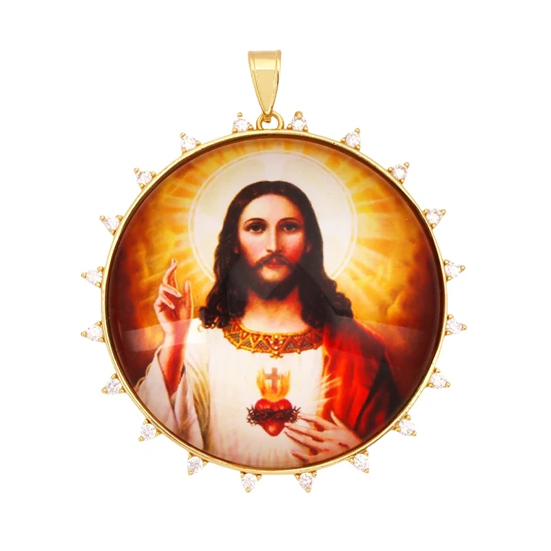 Jumbo Holy Religious Jesus Virgin Mary Evil Eye Hand Charm Pendant,Real 18K Gold Plated Jewelry Necklace Bracelet Supplies S16