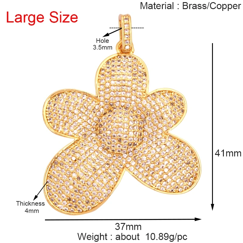 Luxury Classics Clover Leaf Sun Flower Zircon Focal Charm Pendant,Real 18K Gold Plated Jewelry Findings Accessories Supplies S01