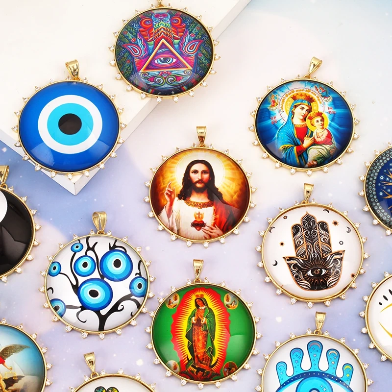 Jumbo Holy Religious Jesus Virgin Mary Evil Eye Hand Charm Pendant,Real 18K Gold Plated Jewelry Necklace Bracelet Supplies S16