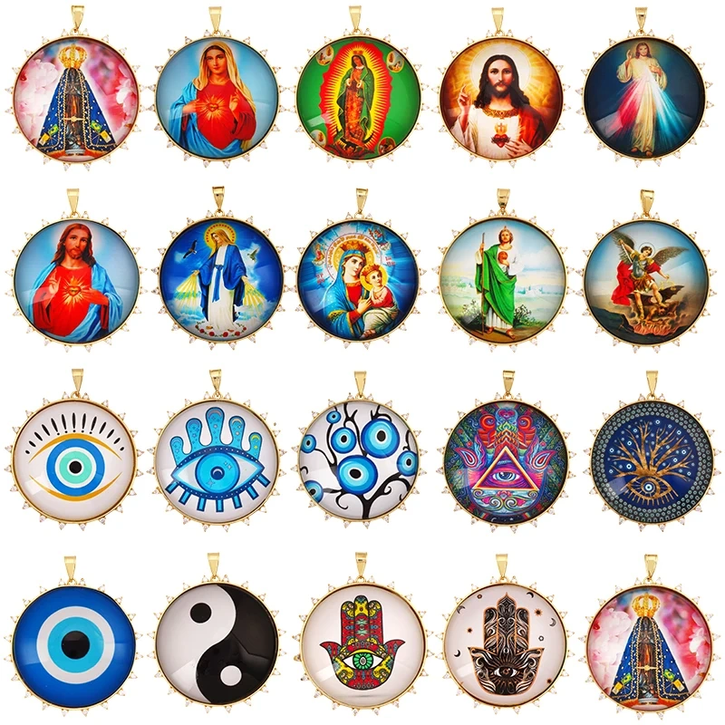 Jumbo Holy Religious Jesus Virgin Mary Evil Eye Hand Charm Pendant,Real 18K Gold Plated Jewelry Necklace Bracelet Supplies S16
