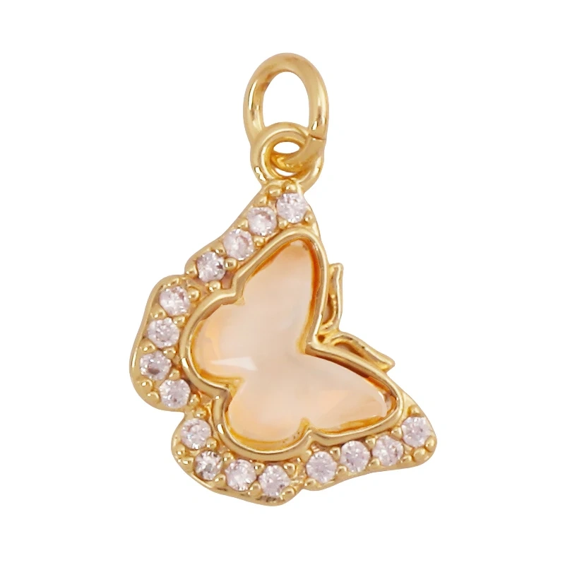 Trendy Crystal Glass Zircon  Butterfly Charm Pendant,Real 18K Gold Plated Necklace Bracelet DIY Craft Jewelry Making Supply S17