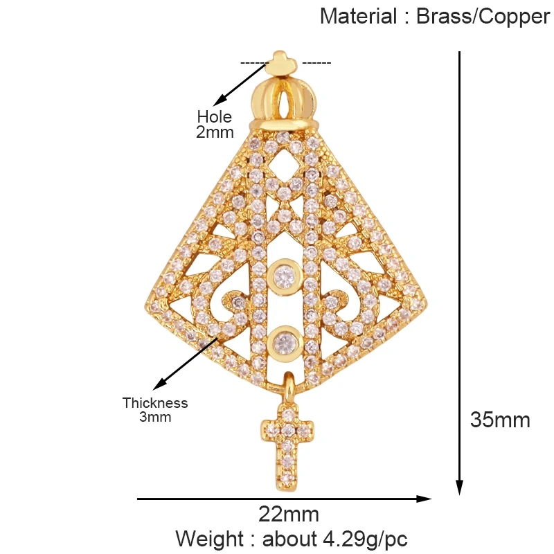 Religious Style Holy Jesus Virgin Mary Charm Geometry Pendant,18K Gold Inlaid Cubic Zirconia Jewelry Necklace Accessories S08
