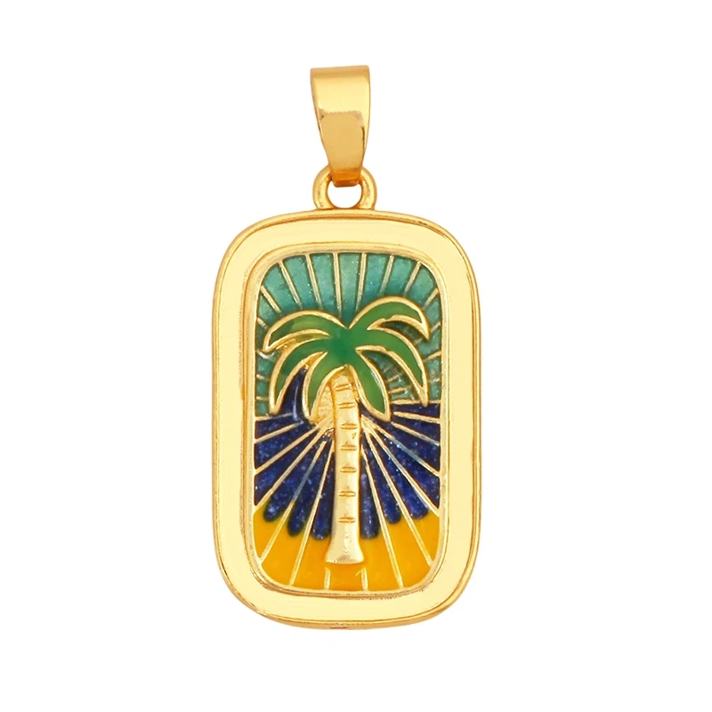 Geometry Enamel Tarot Cards Heart Flower Dolphin Charm Pendant,Real 18K Gold Plated Bracelets Necklaces Jewelry Supplies S11