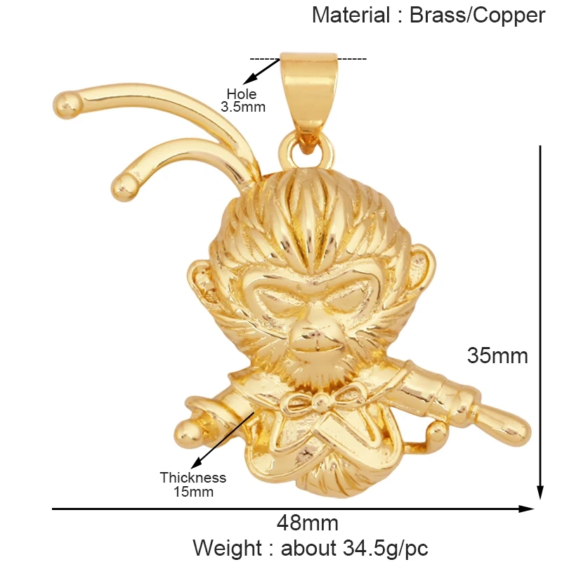 New Wukong Anime Figures Macaque Monkey Game Model Men's Charm Pendant,Real 18K Gold Plated Necklace Craft Jewelry Supplies S09