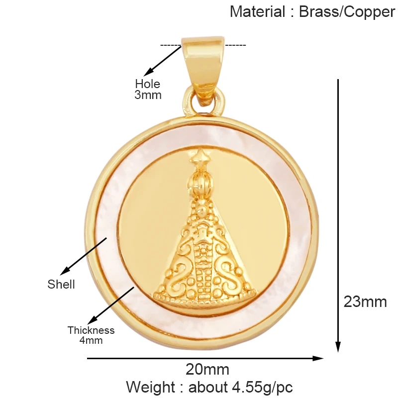 Holy Religious Style Jesus Virgin Mary Charms Pendant,Real 18K Gold Plated Zircon Shell Jewelry Necklace Accessories Supply S15