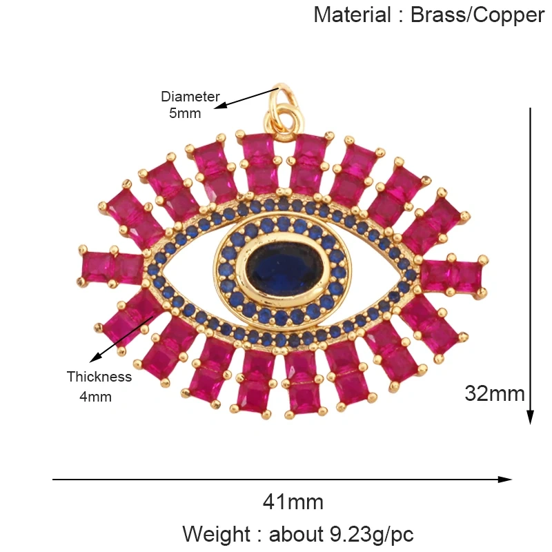 Trendy Colorful Evil Eye Pearl Shell Charm Pendant,Real 18K Gold Plated Cubic Zirconia Jewelry Necklace Bracelet Supplies K75