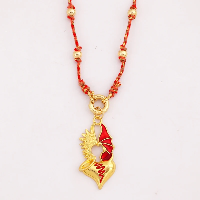 Sacred Red Heart Boho Bohemia Style Nature Cotton Cord Long Knotting Beaded Necklace,Colorful  Rope Sweater Amulet Jewelery