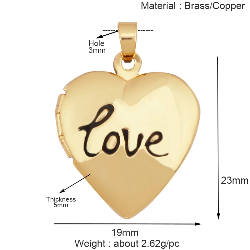 Fashion Love Heart Oval Rectangle Box Locket,Real 18K Gold Plated Open Type Charm Pendant Jewelry Accessories Supplies S03