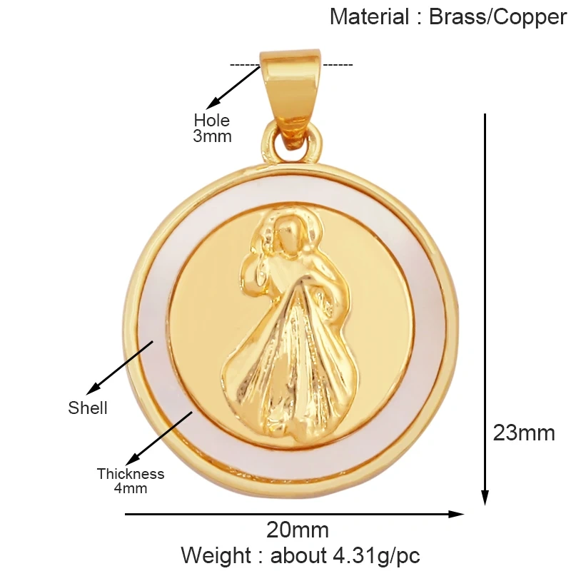 Holy Religious Style Jesus Virgin Mary Charms Pendant,Real 18K Gold Plated Zircon Shell Jewelry Necklace Accessories Supply S15