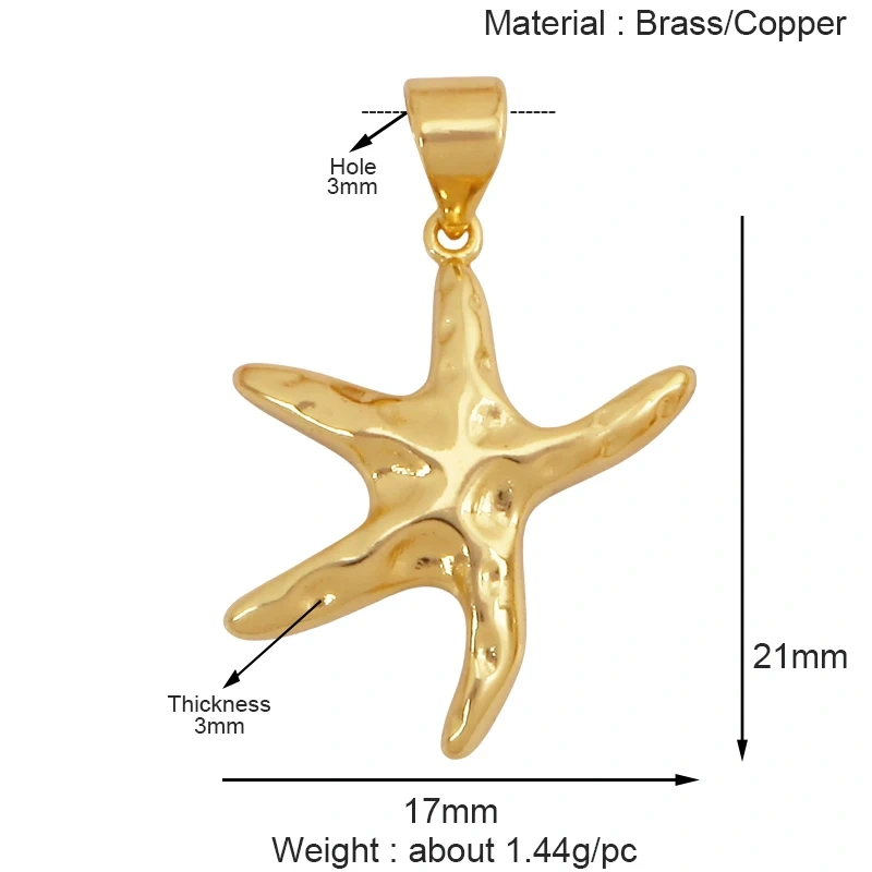 Marine Organism Sea Horse Turtle Fish Conch Shell Starfish Charm Pendant,Real 8K Gold Plated Zircon Jewelry Finding Supplies S05