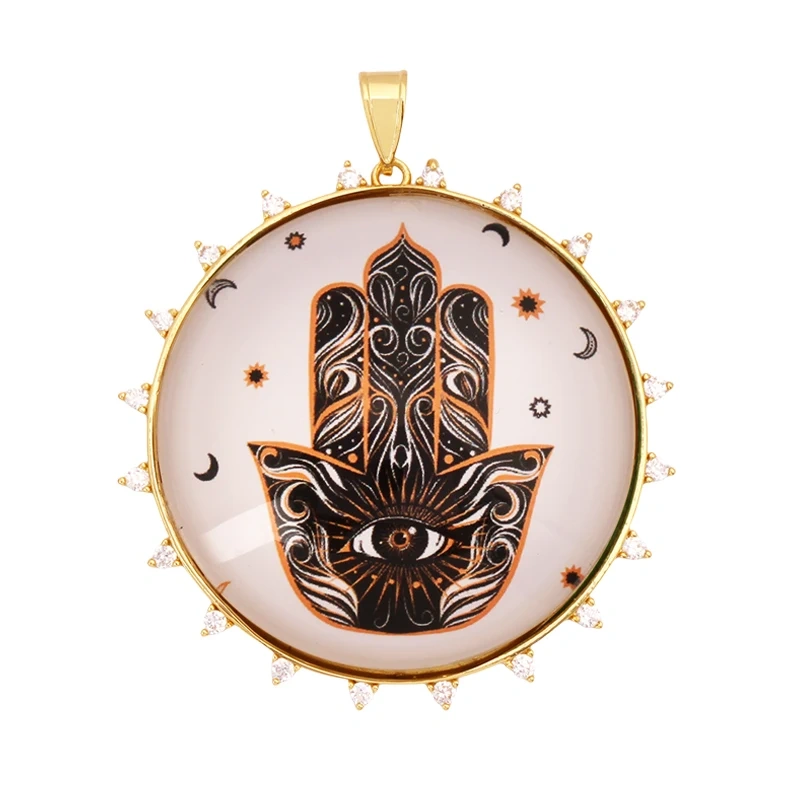 Jumbo Holy Religious Jesus Virgin Mary Evil Eye Hand Charm Pendant,Real 18K Gold Plated Jewelry Necklace Bracelet Supplies S16