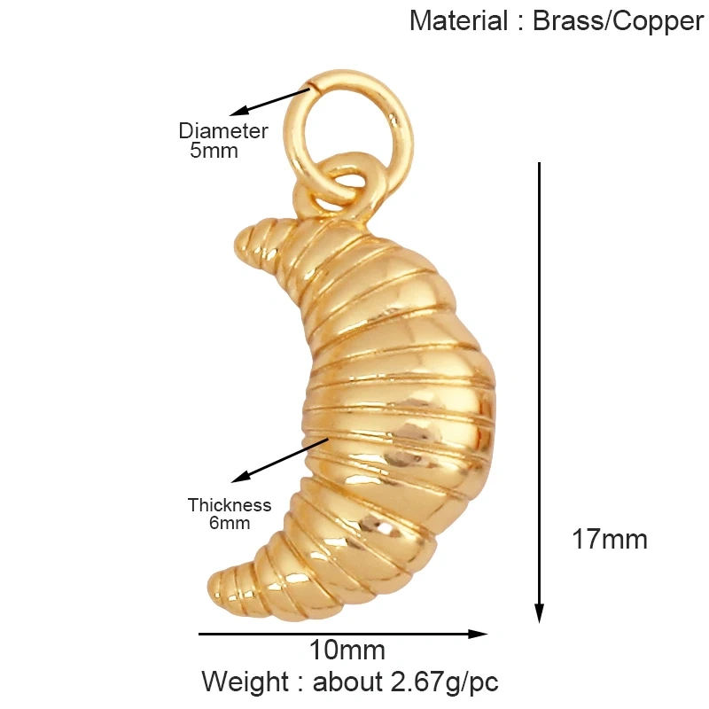 Trendy Croissant Bread Cake Food Charm Pendant,Real 18K Gold Plated Necklace Bracelet Making Jewelry Findings Daily Supplies S14