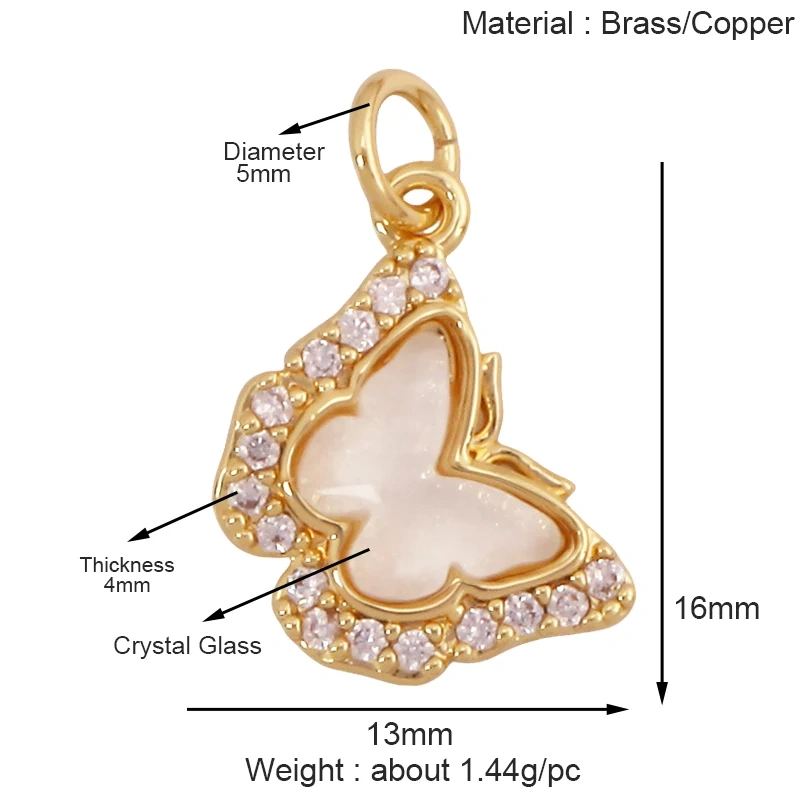 Trendy Crystal Glass Zircon  Butterfly Charm Pendant,Real 18K Gold Plated Necklace Bracelet DIY Craft Jewelry Making Supply S17