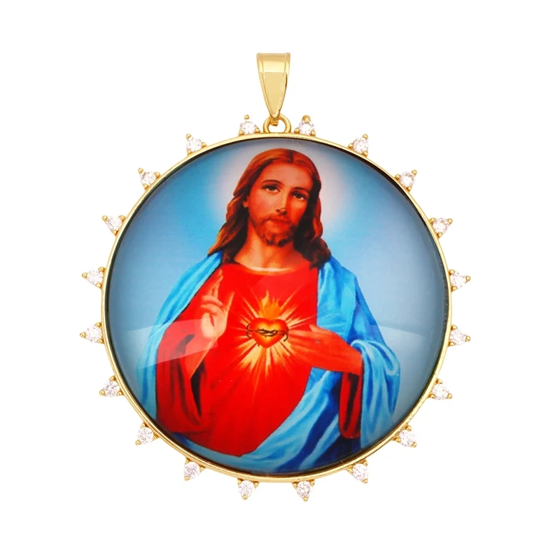 Jumbo Holy Religious Jesus Virgin Mary Evil Eye Hand Charm Pendant,Real 18K Gold Plated Jewelry Necklace Bracelet Supplies S16