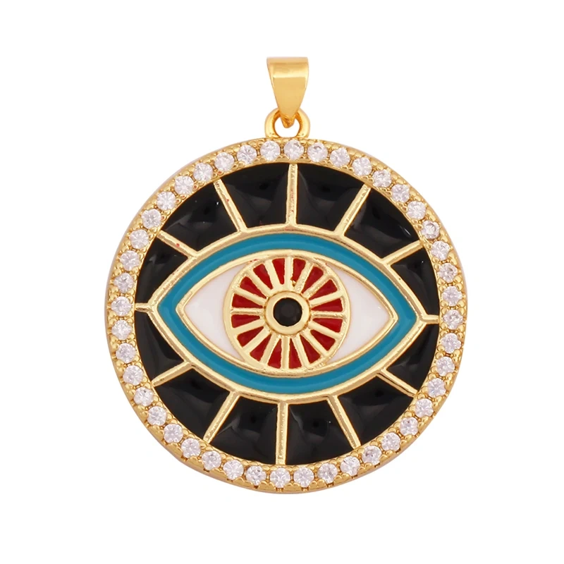 Trendy Colorful Evil Eye Pearl Shell Charm Pendant,Real 18K Gold Plated Cubic Zirconia Jewelry Necklace Bracelet Supplies K75