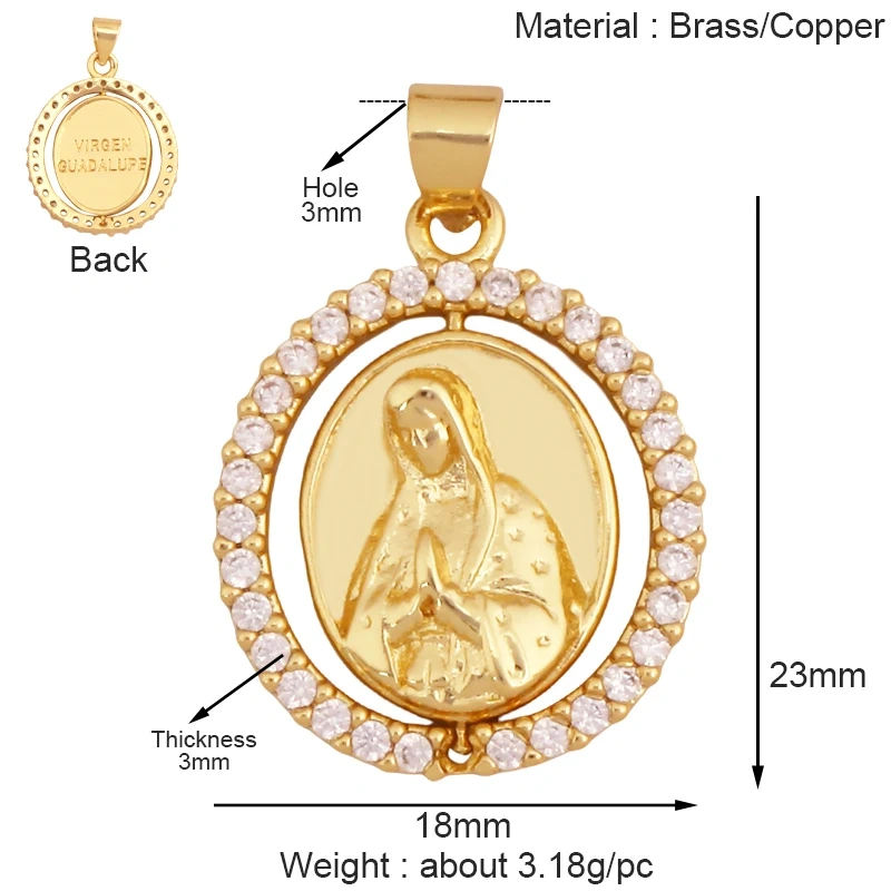 Holy Religious Style Jesus Virgin Mary Charms Pendant,Real 18K Gold Plated Zircon Shell Jewelry Necklace Accessories Supply S15