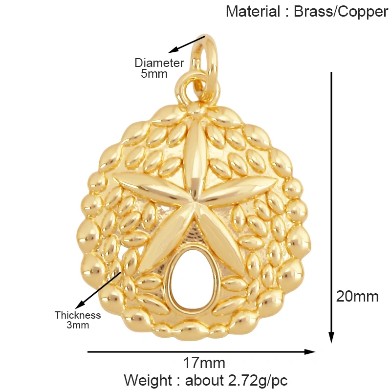 Marine Organism Fish Conch Shell Starfish Jellyfish Carp Charm Pendant,Real 8K Gold Plated Zircon Jewelry Finding Supplies S10