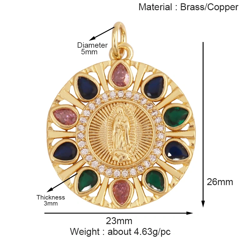 Religious Stye Jesus Virgin Mary Charm Geometry Pendant,Holy Real 18K Gold Inlaid Cubic Zirconia Jewelry Necklace Supplies S12