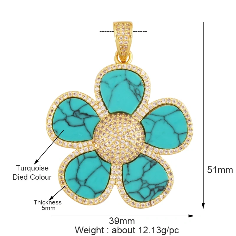 Luxury Classics Clover Leaf Sun Flower Zircon Focal Charm Pendant,Real 18K Gold Plated Jewelry Findings Accessories Supplies S01