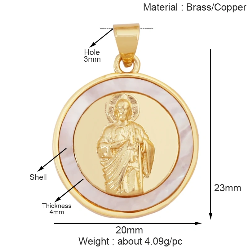 Holy Religious Style Jesus Virgin Mary Charms Pendant,Real 18K Gold Plated Zircon Shell Jewelry Necklace Accessories Supply S15
