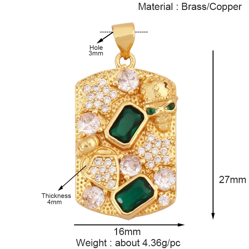 Trendy Skull Ghost Halloween Zircon Enamel Charm Pendant,Real 18K Gold Plated Colour Craft Jewelry Necklace Supplies S13