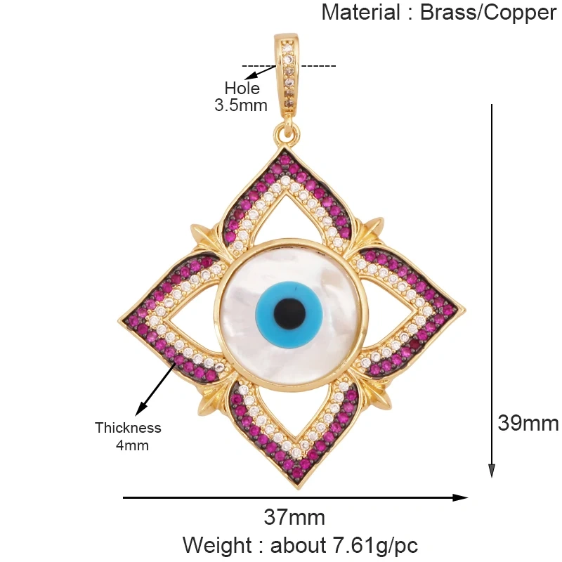 Trendy Colorful Evil Eye Pearl Shell Charm Pendant,Real 18K Gold Plated Cubic Zirconia Jewelry Necklace Bracelet Supplies K75