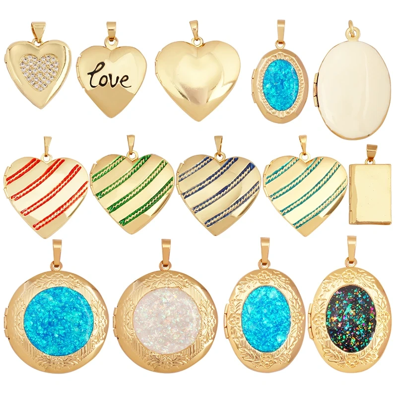 Fashion Love Heart Oval Rectangle Box Locket,Real 18K Gold Plated Open Type Charm Pendant Jewelry Accessories Supplies S03
