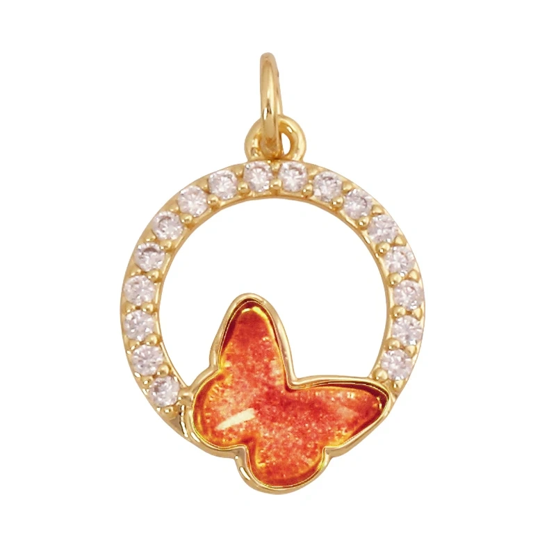 Trendy Crystal Glass Zircon  Butterfly Charm Pendant,Real 18K Gold Plated Necklace Bracelet DIY Craft Jewelry Making Supply S17
