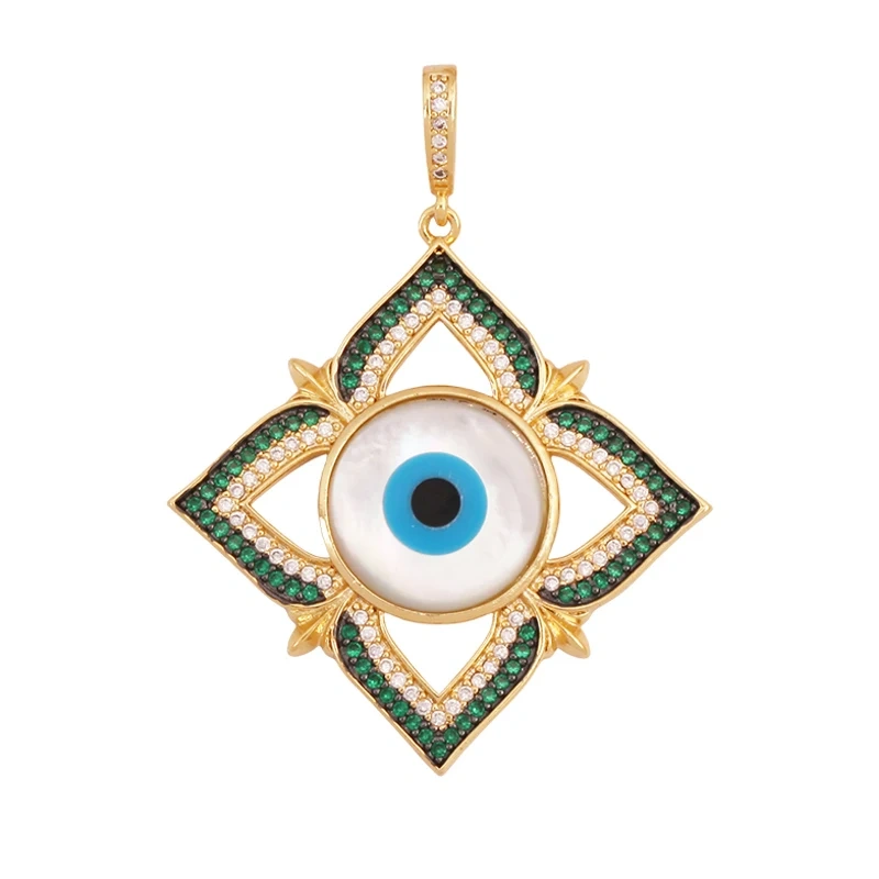 Trendy Colorful Evil Eye Pearl Shell Charm Pendant,Real 18K Gold Plated Cubic Zirconia Jewelry Necklace Bracelet Supplies K75