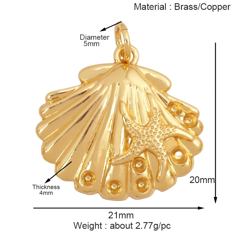 Marine Organism Fish Conch Shell Starfish Jellyfish Carp Charm Pendant,Real 8K Gold Plated Zircon Jewelry Finding Supplies S10